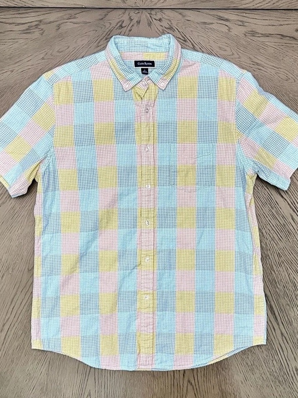 Club Room Gingham Button Down Shirt Blue & Pink Large